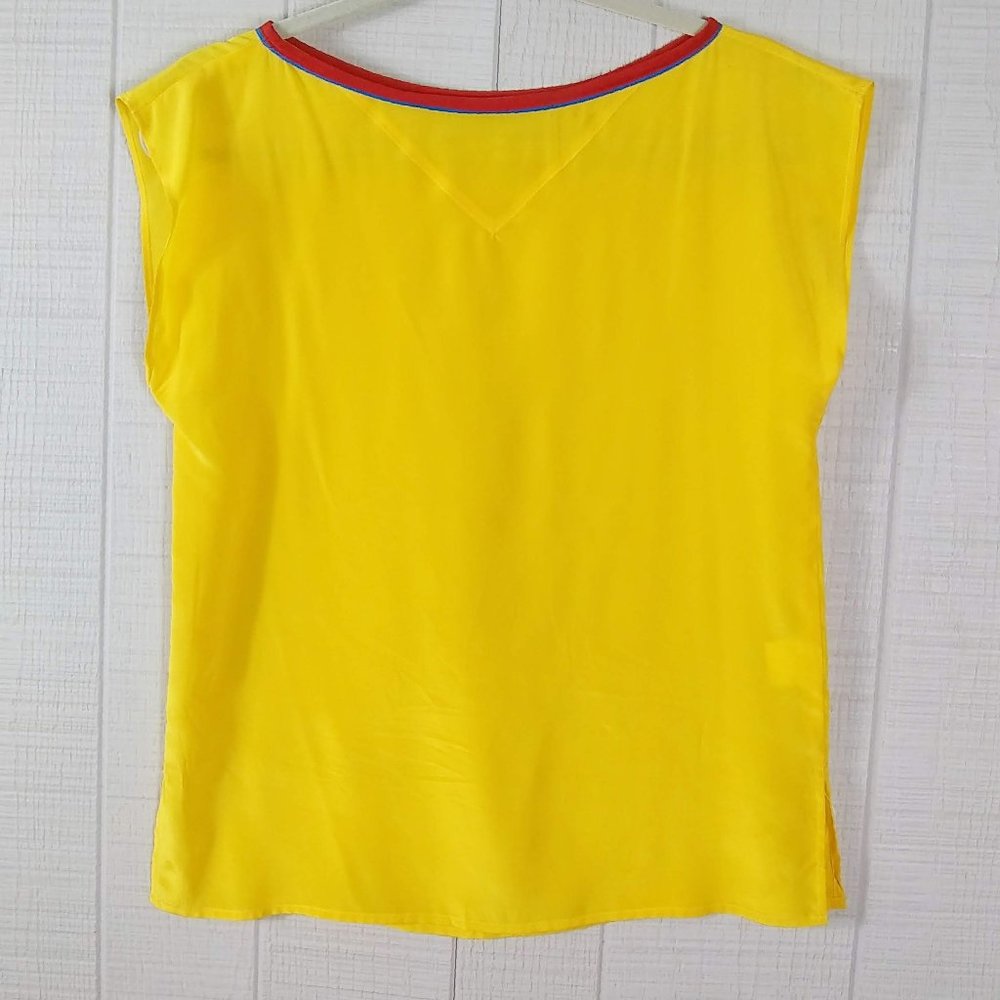Vintage 80s Silk Shell Blouse Top Bright Yellow